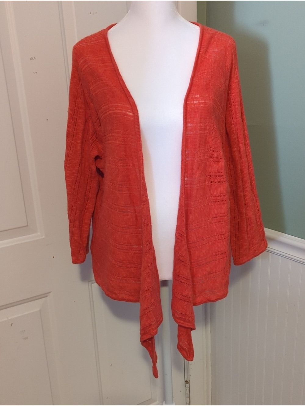 Jones New York Woman Coral Orange Cardigan Open Front Draped 2X Fall 🍁